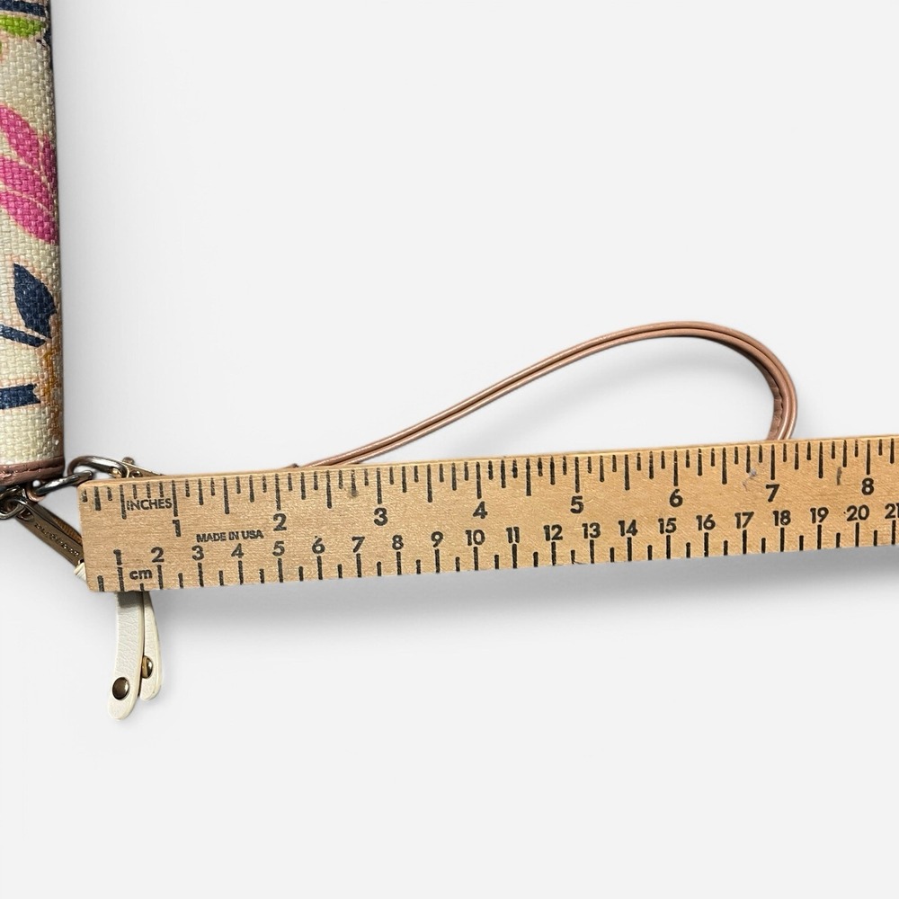 Spartina 449 Wristlet Wallet Brown‎ Leather Colorful Paisley Linen Phone Pocket - Picture 11 of 11